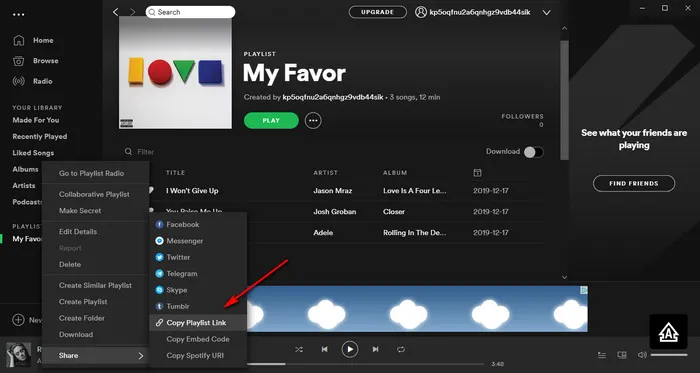 get spotify playlist download url