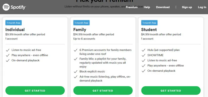 spotify premium plans